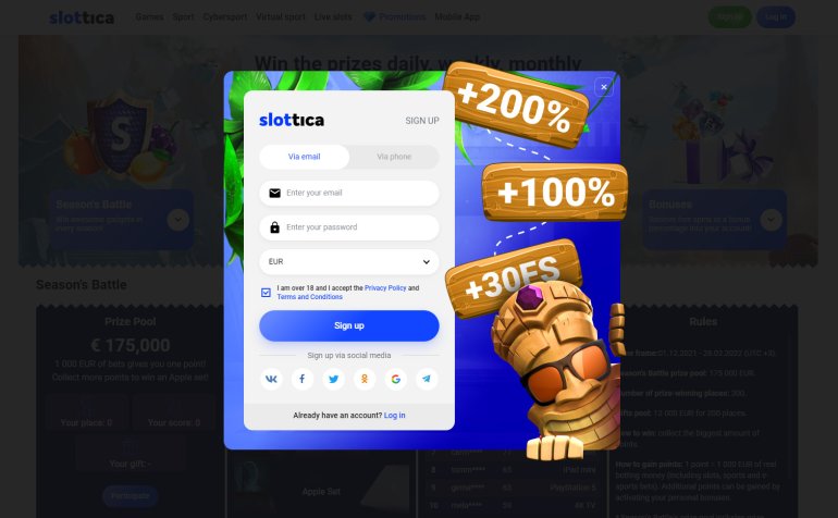 registrazione al casinò Slottica