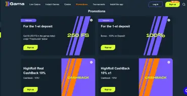 100% up to 200 € on your first deposit at Gama: Gama