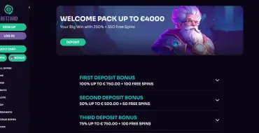 Up to €/$4,000 and 350 free spins on your first four deposits at Betzard: Casinò online Betzard