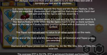 777 Jackpot Diamond Hold and Win Deluxe: Regole