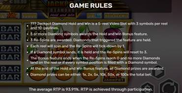 777 Jackpot Diamond Hold and Win: Regole
