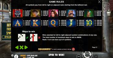 Curse of the Werewolf: Megaways: Tabella dei pagamenti