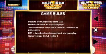 Deal or No Deal: Golden Box Megaways: Regole