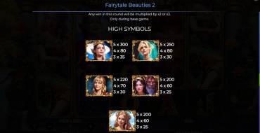 Fairytale Beauties 2: Tabella dei pagamenti