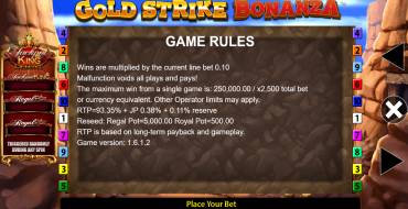Gold Strike Bonanza Jackpot King: Regole