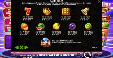 Jackpot Blaze: Tabella dei pagamenti
