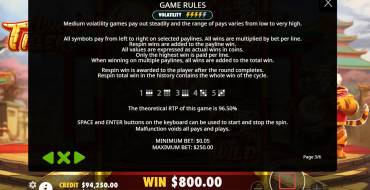 Lucky Tiger: Tabella dei pagamenti