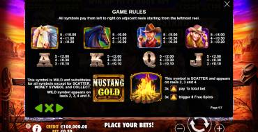 Mustang Gold: Tabella dei pagamenti