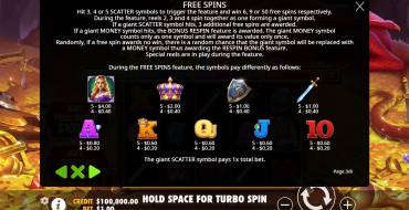 Sleeping Dragon: Tabella dei pagamenti 2 (per i giri gratis)