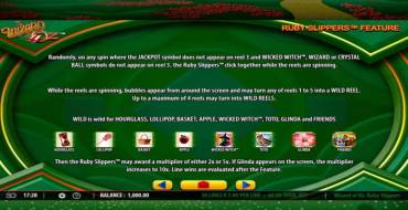 Wizard of Oz – Ruby Slippers: Tabella dei pagamenti