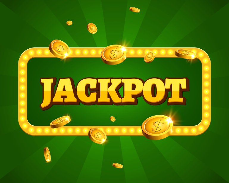 Segno del jackpot circondato da monete su sfondo verde