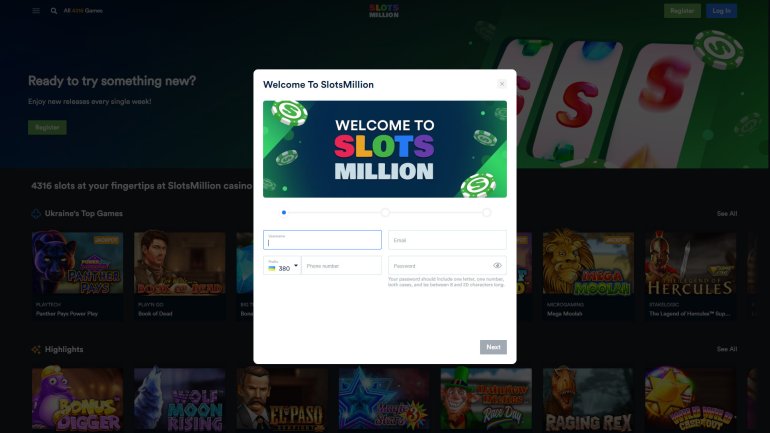 slot million casino register